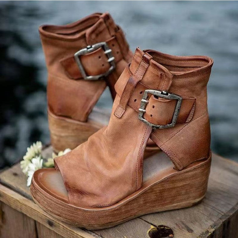 Wedge Heel Platform Sandals for Women with Belt
