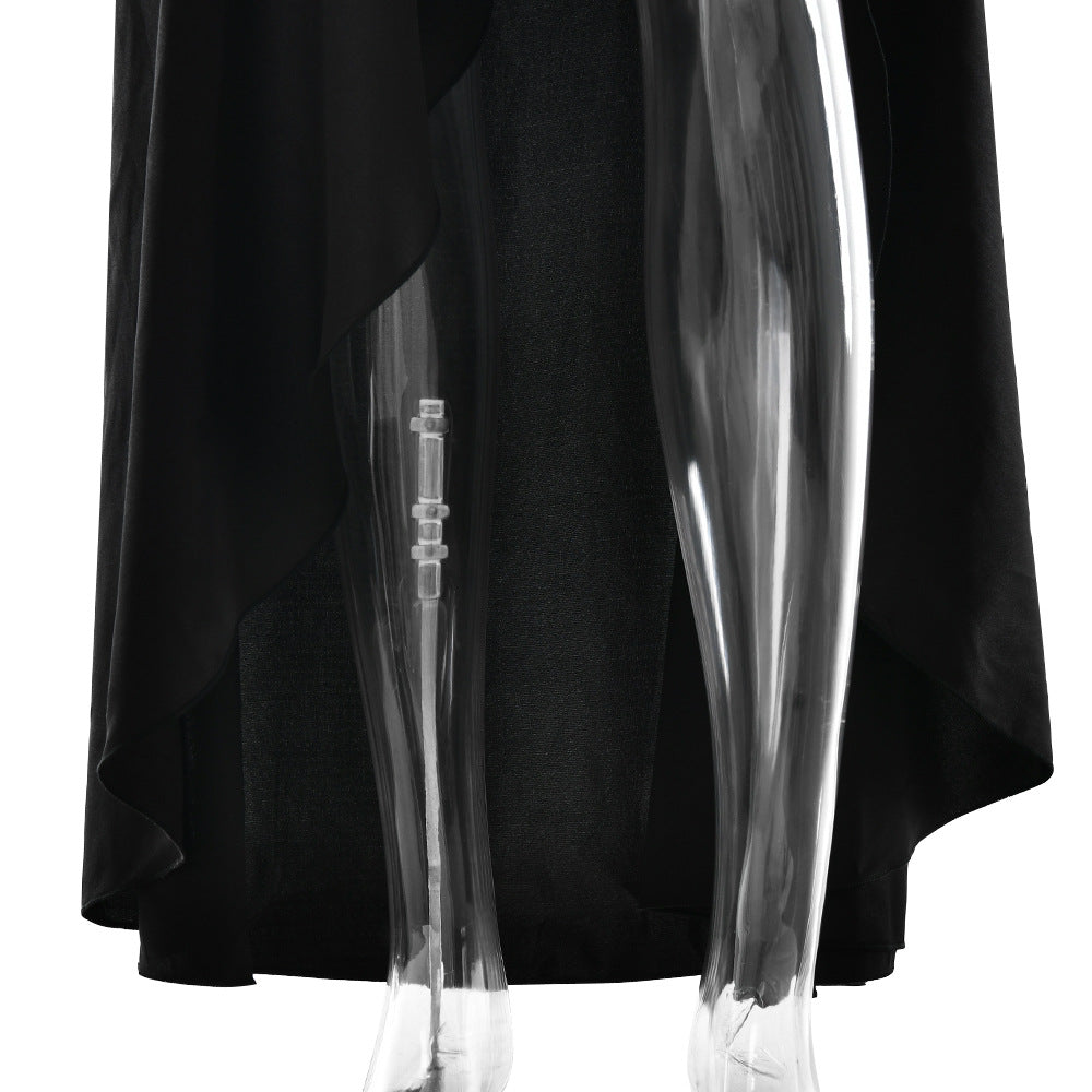 elegant satin long skirt personality suspender ruffle high slit dress club clothing