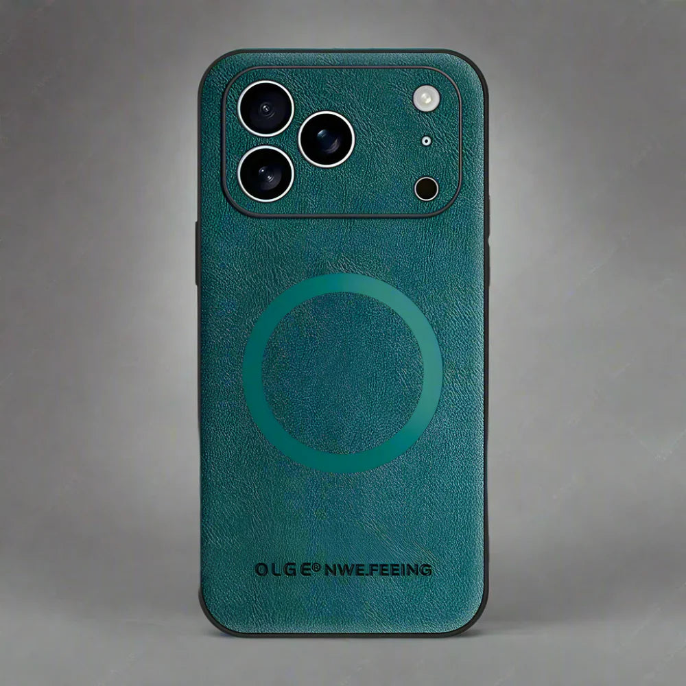 Vegan Leatther Magnetic charging compatible Phone Case for iPhone 13 to 17