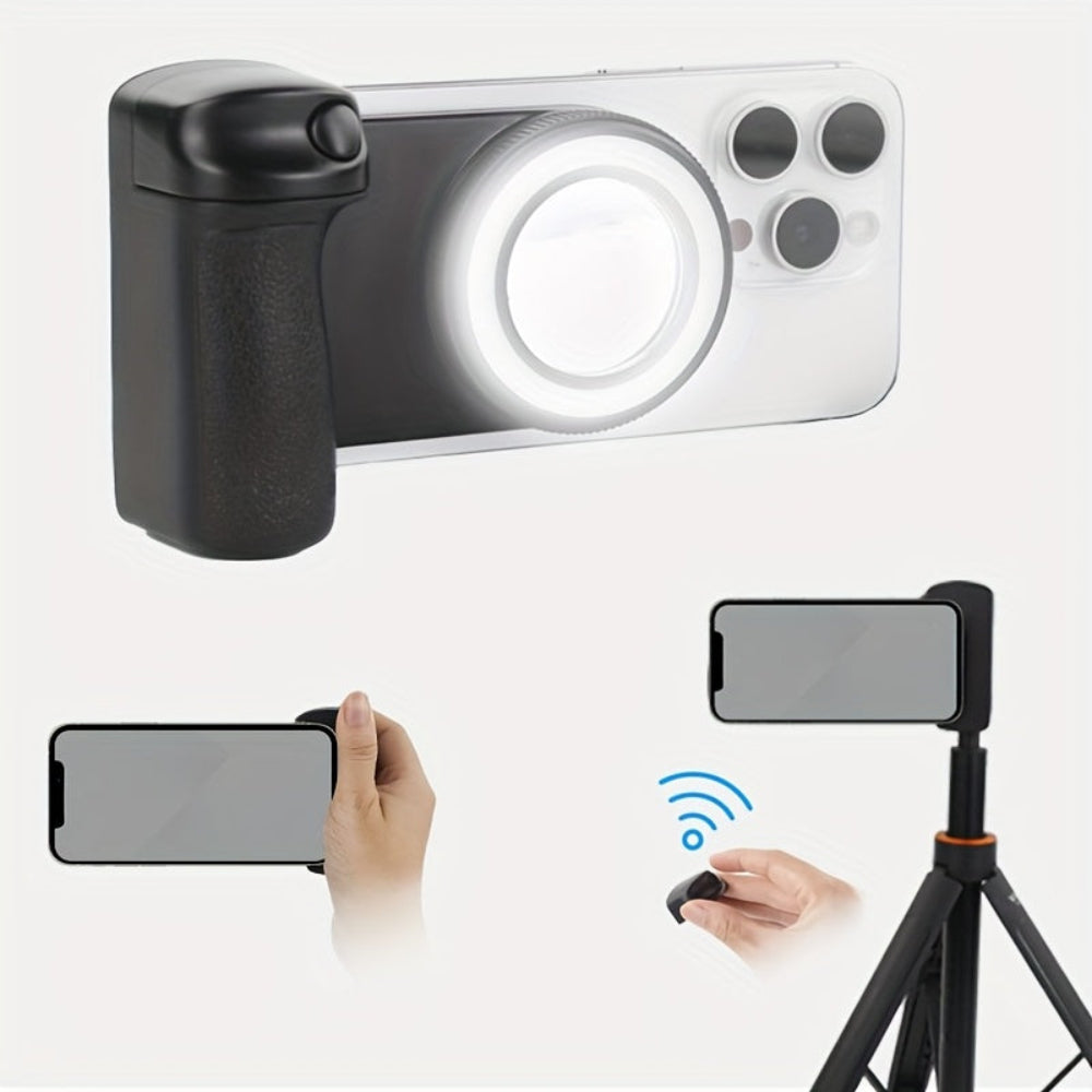 Magnetic Wireless phone Shutter Grip with Light Ring and Selfie Mirror