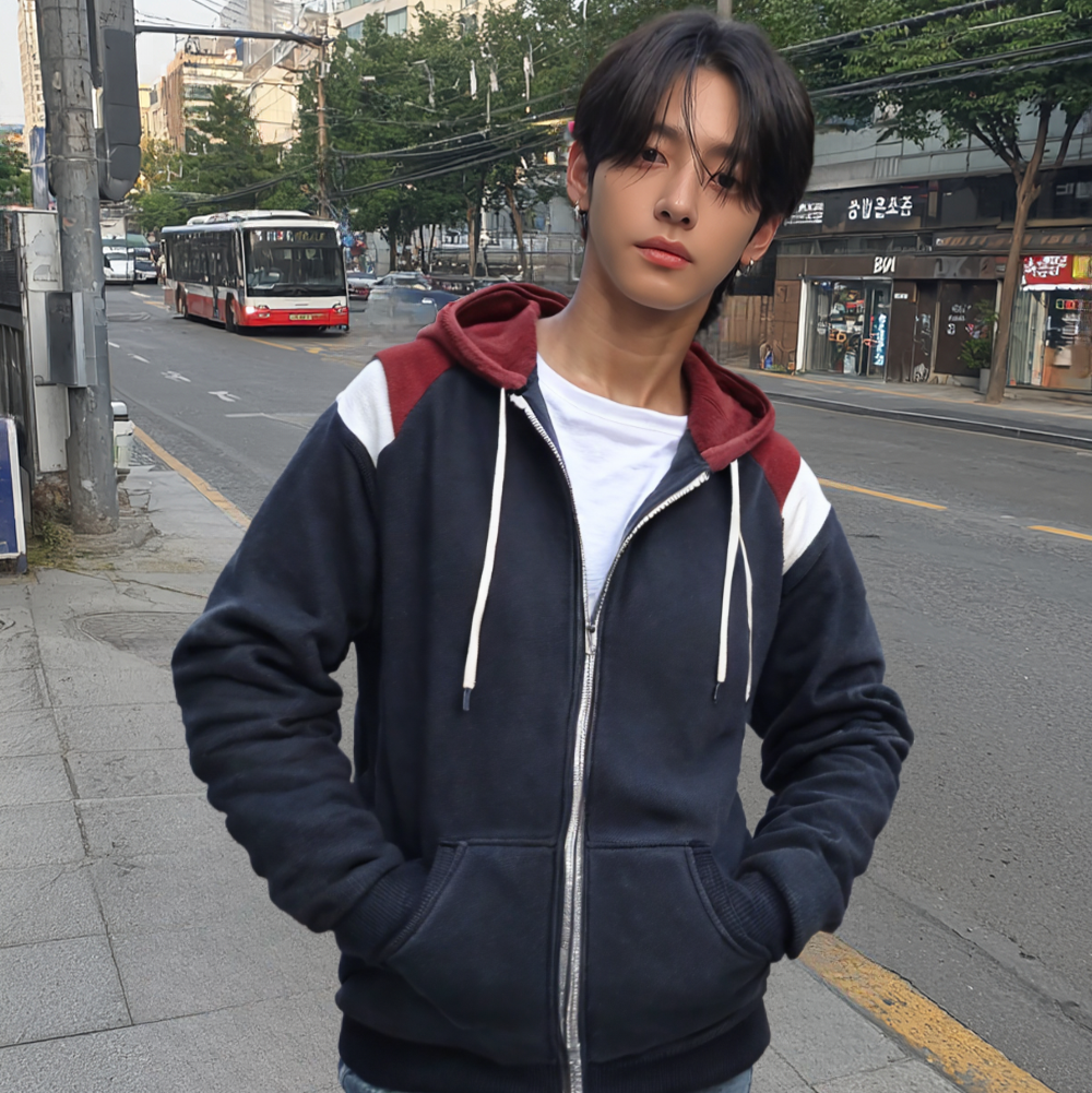 Mens Zipped Up Hoodie with Shoulder Details