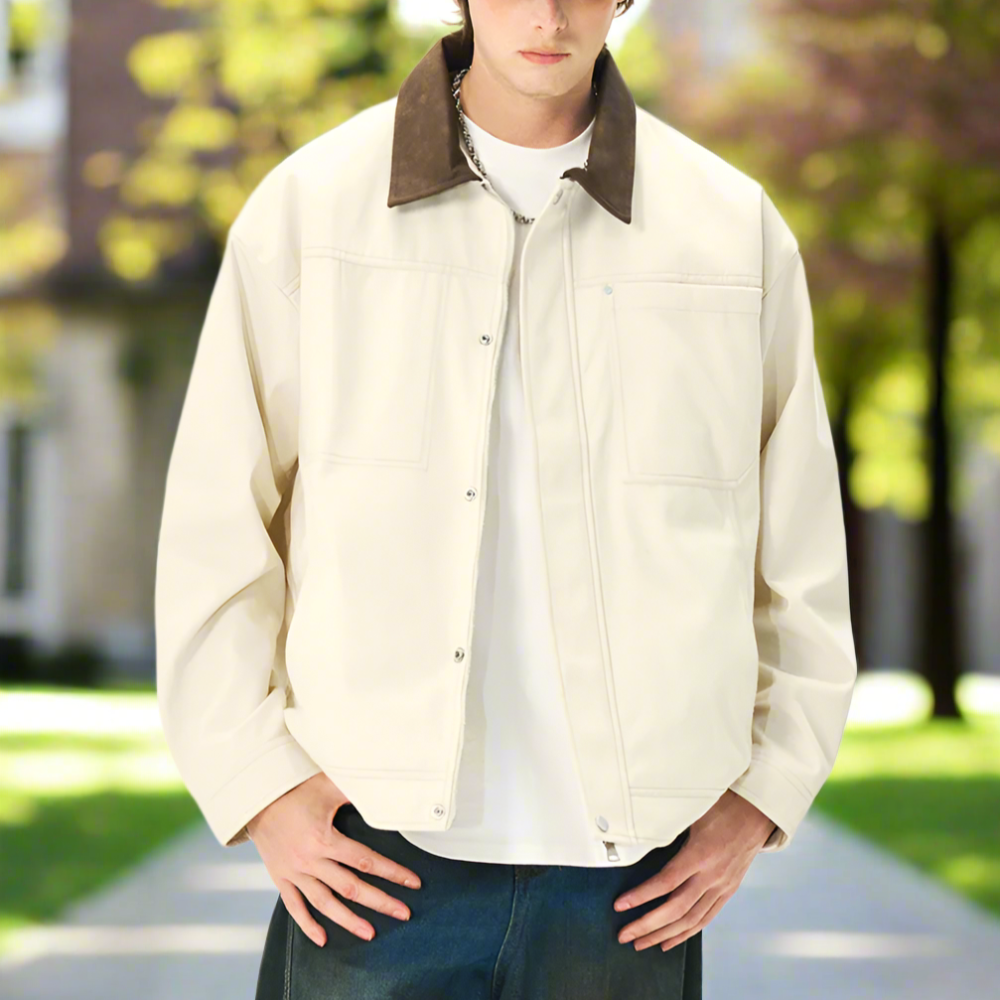 Mens Lapel Collar Bomber Jacket With Pockets