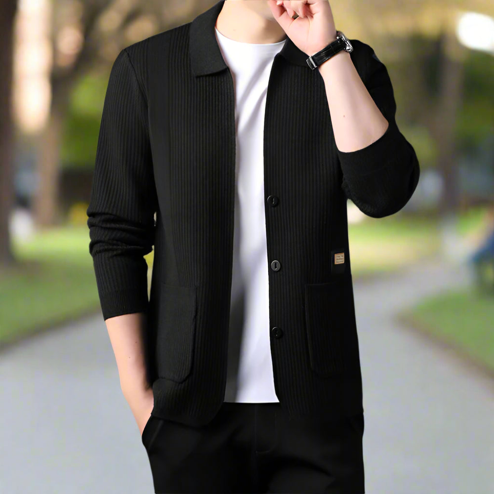 Mens Lapel Collar Knit Cardigan With Pockets