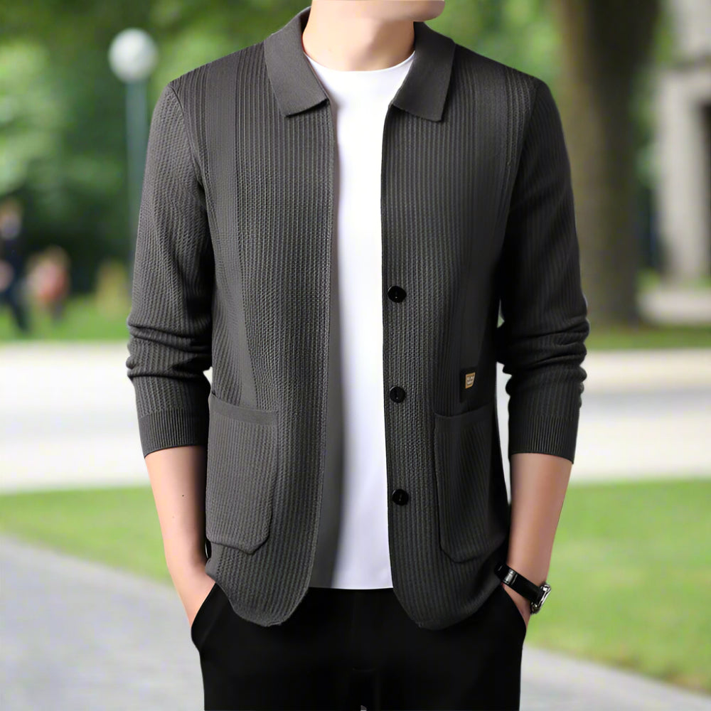 Mens Lapel Collar Knit Cardigan With Pockets