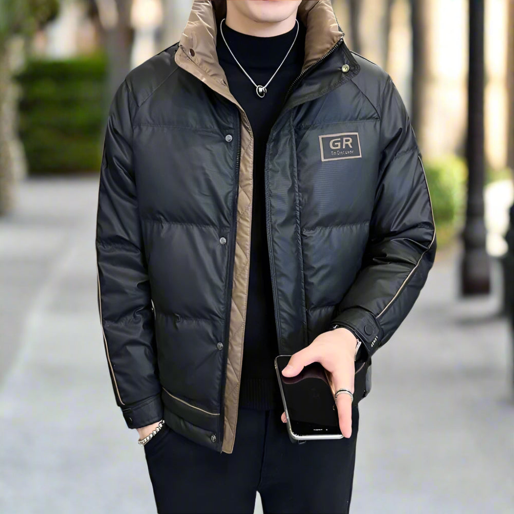 Mens High Collar Zipper Puffy Jacket