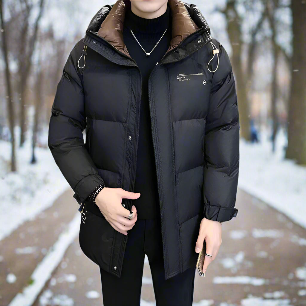 Mens Hooded Zipper Puffy Jacket With Pockets