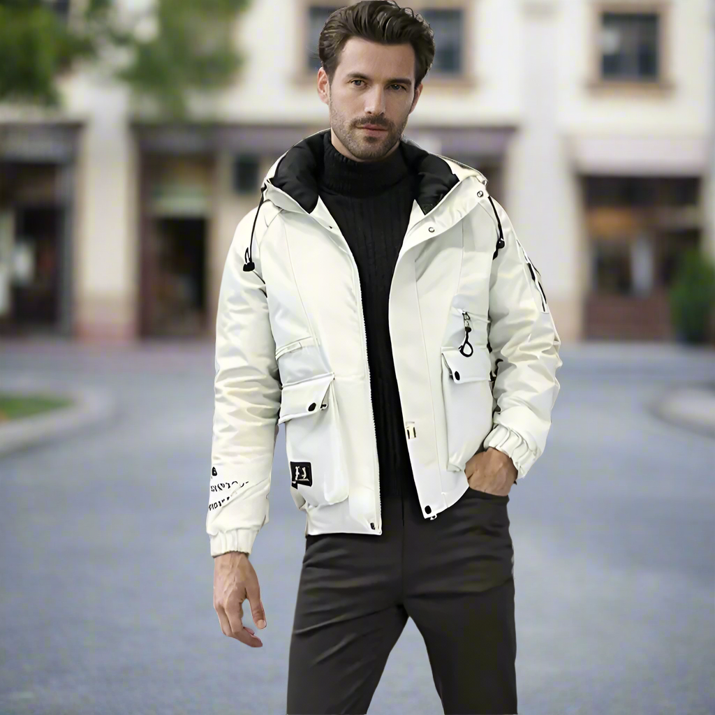 Mens High Collar Zipper Hooded Jacket