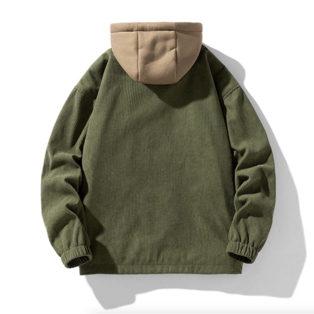 Mens Layered Look Hooded Corduroy Jacket With Faux Fur Lining
