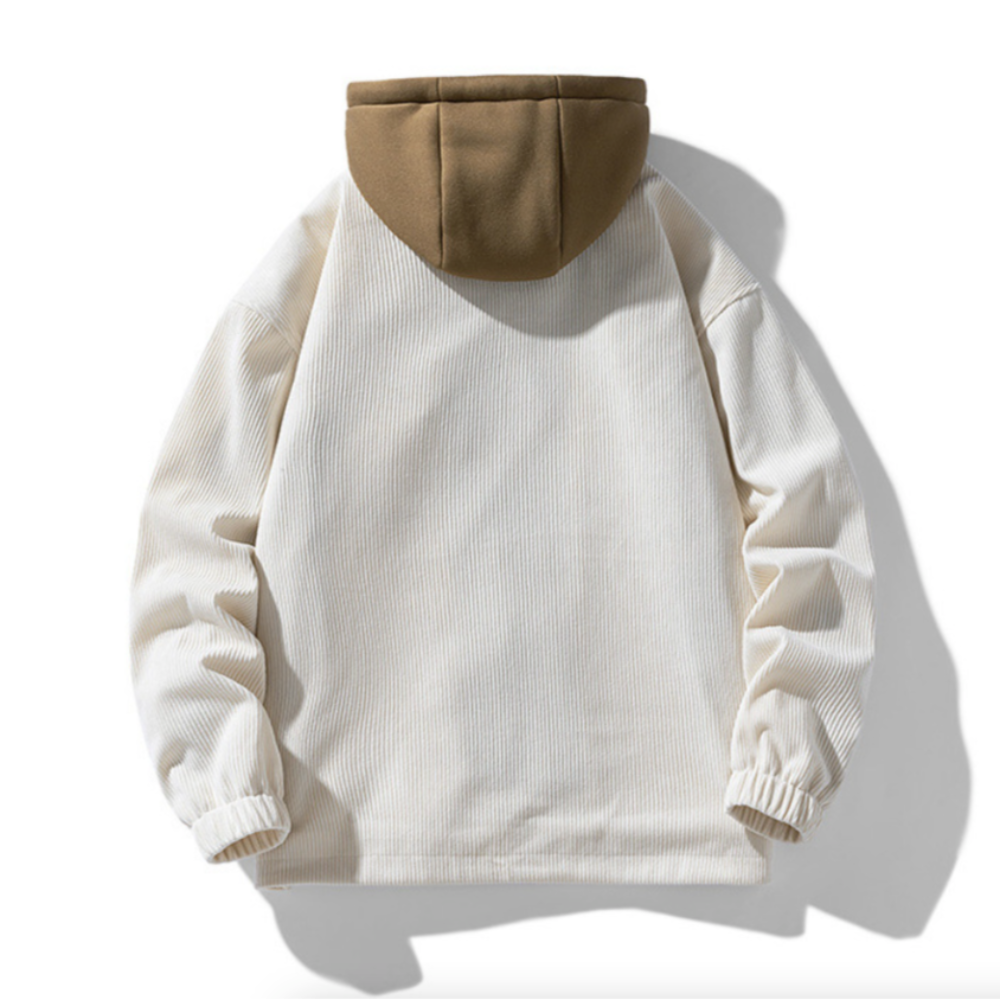 Mens Layered Look Hooded Corduroy Jacket With Faux Fur Lining