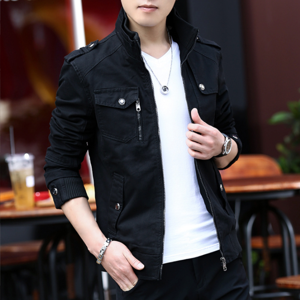 Mens Military Style Casual Jacket with Zipper Design