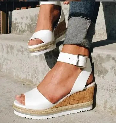 Wedge Heel Women's Sandals with Buckle