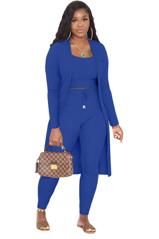 Women‘s 3 Piece Lounge Set Pajamas Set Long Cardigan Crop Tank Drawstring Pants Loungewear Outfits