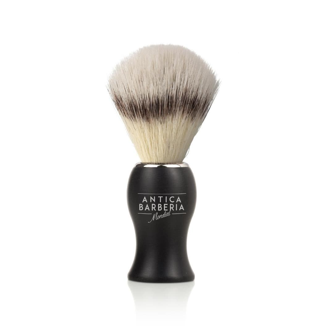 Panther Black Brushed Aluminum Lathering Brush with Synthetic Badger