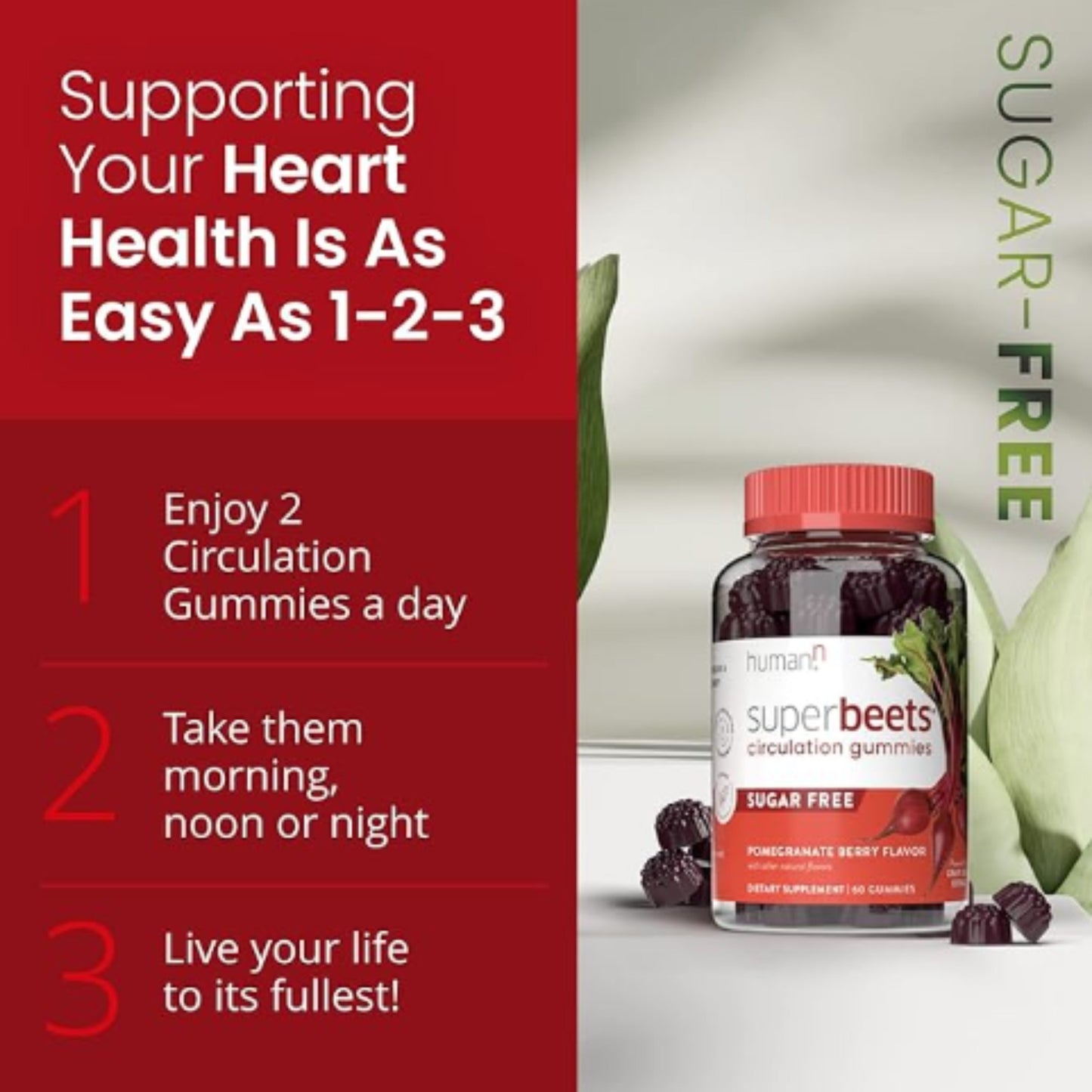 humanN SuperBeets Circulation Gummies – 60 Count (Pack of 2) | Heart-Healthy Energy with Grape Seed Extract & Beet Root Powder