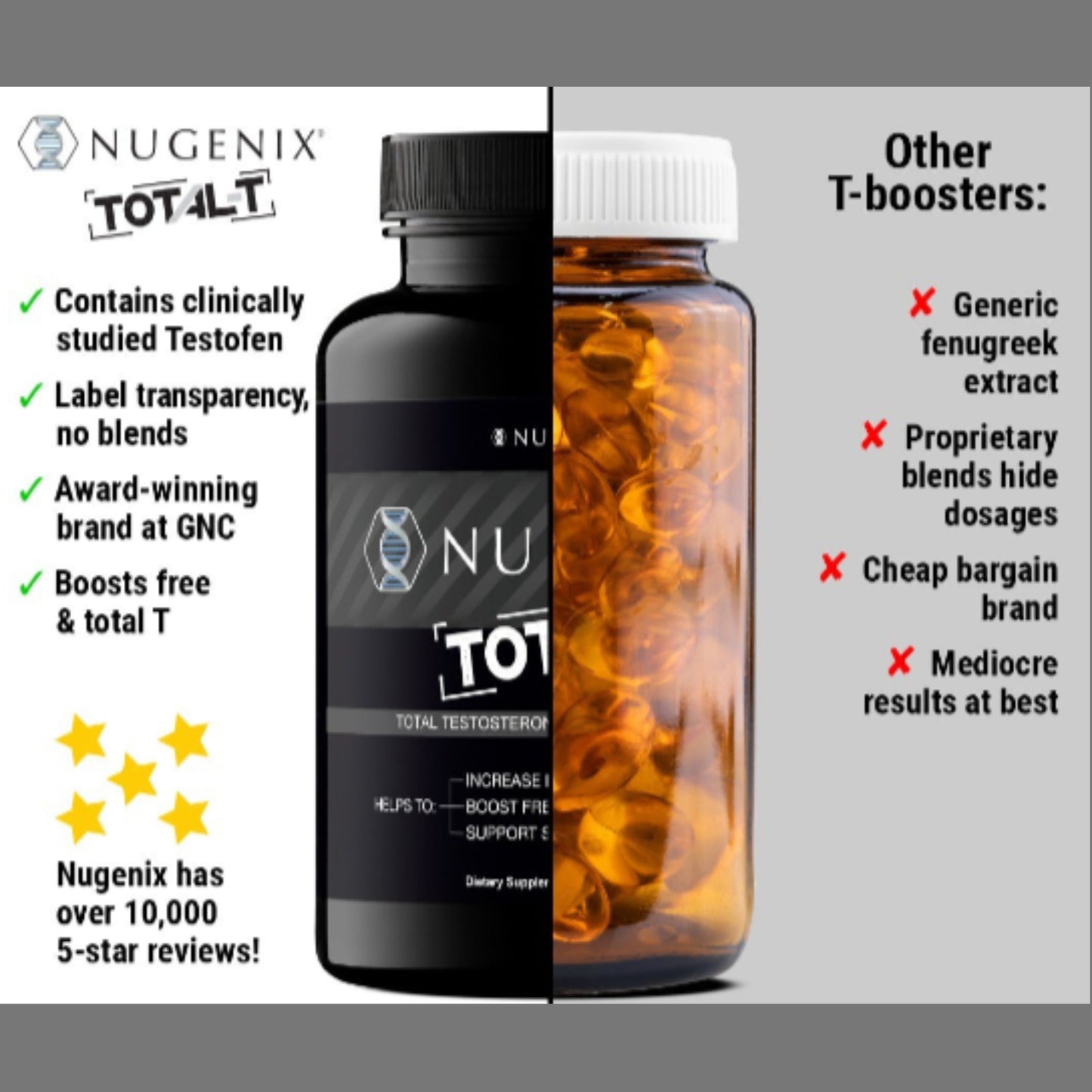 Nugenix Total-T - Free & Total Testosterone Booster - 90 Count (Three Pack) - Boosts Lean Muscle Mass &amp; Male Vitality