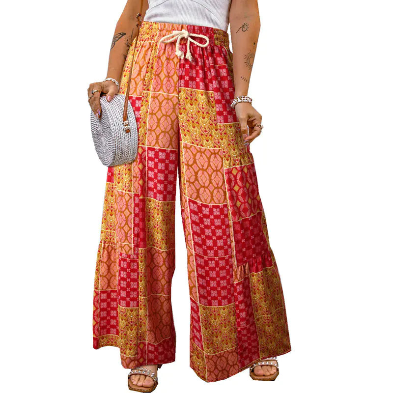 Women's Color block Paisley Wide Leg Pants