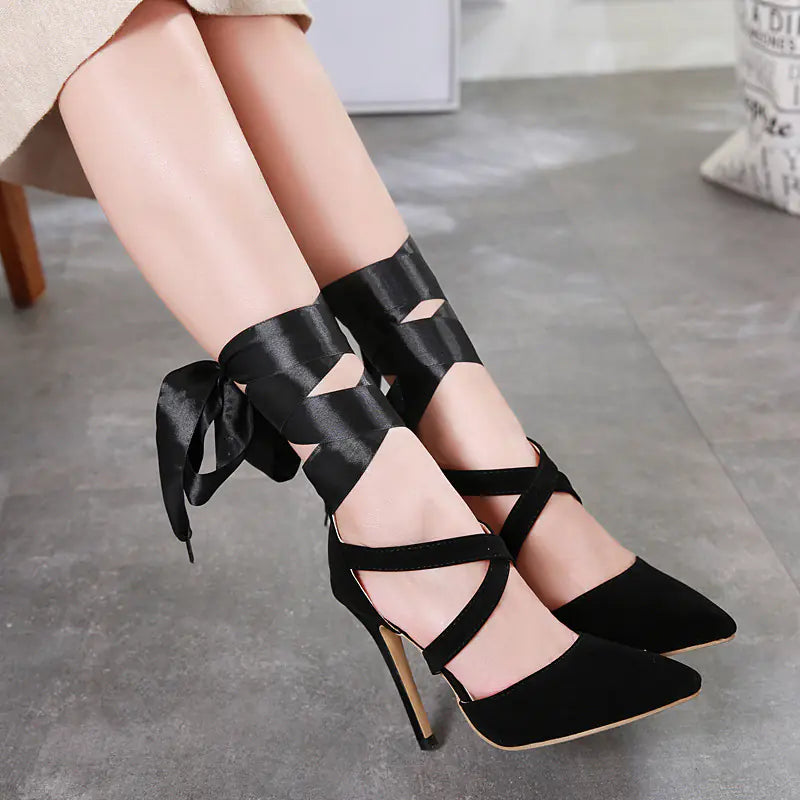 Comfortable Ribbon Sexy Pointed Toe Heeled Sandals