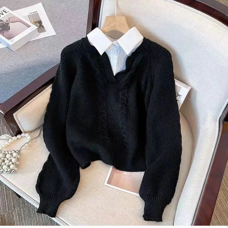 Japanese Lazy Retro Design with Fake Two Sweaters