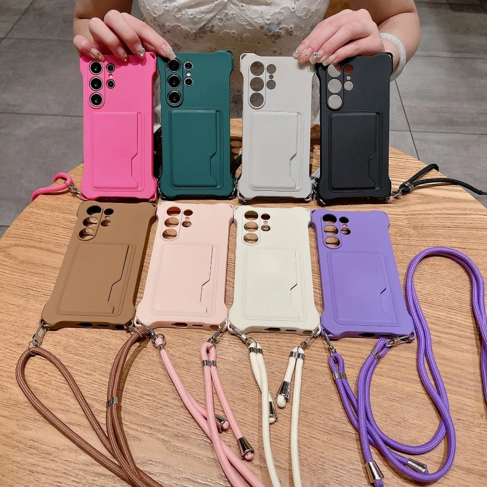 Soft Silicone Lanyard Wallet Case for Samsung Galaxy
