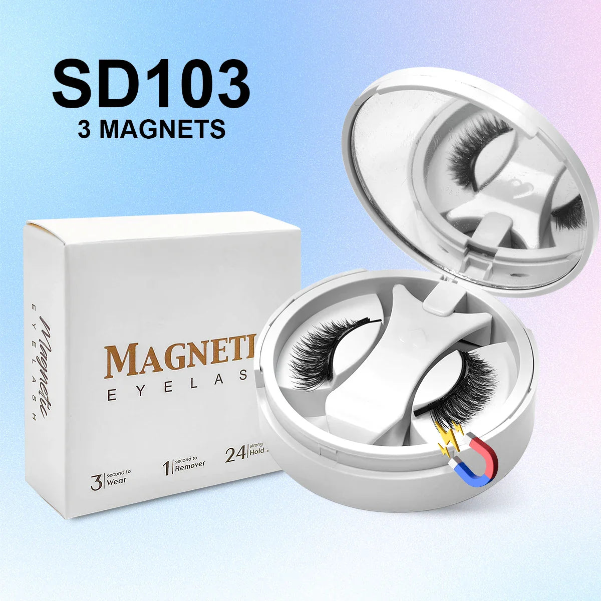 Magnetic Eyelashes Set 1 Pair Reusable No Glue Needed False Eyelashes with Magnetic Tweezers Curly Faux Lashes Makeup Tool