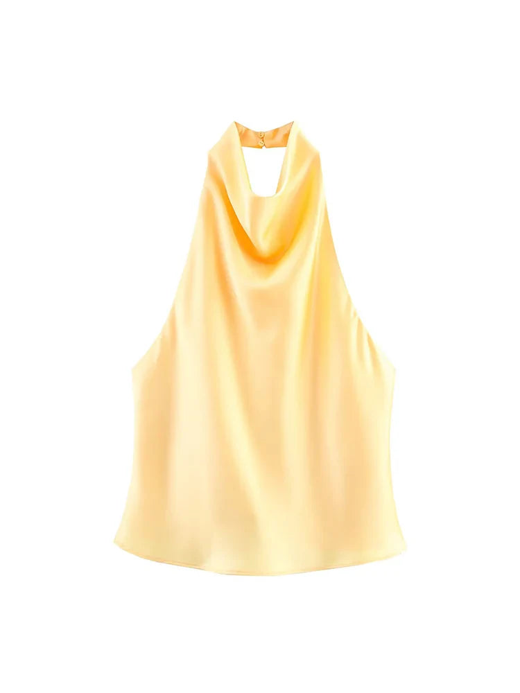 Sexy Elegant Halter  Backless High Solid Halter Neck Tops