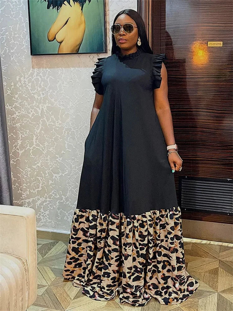 Wm star Plus Size Patchwork Elegant Full Length  Maxi Dress