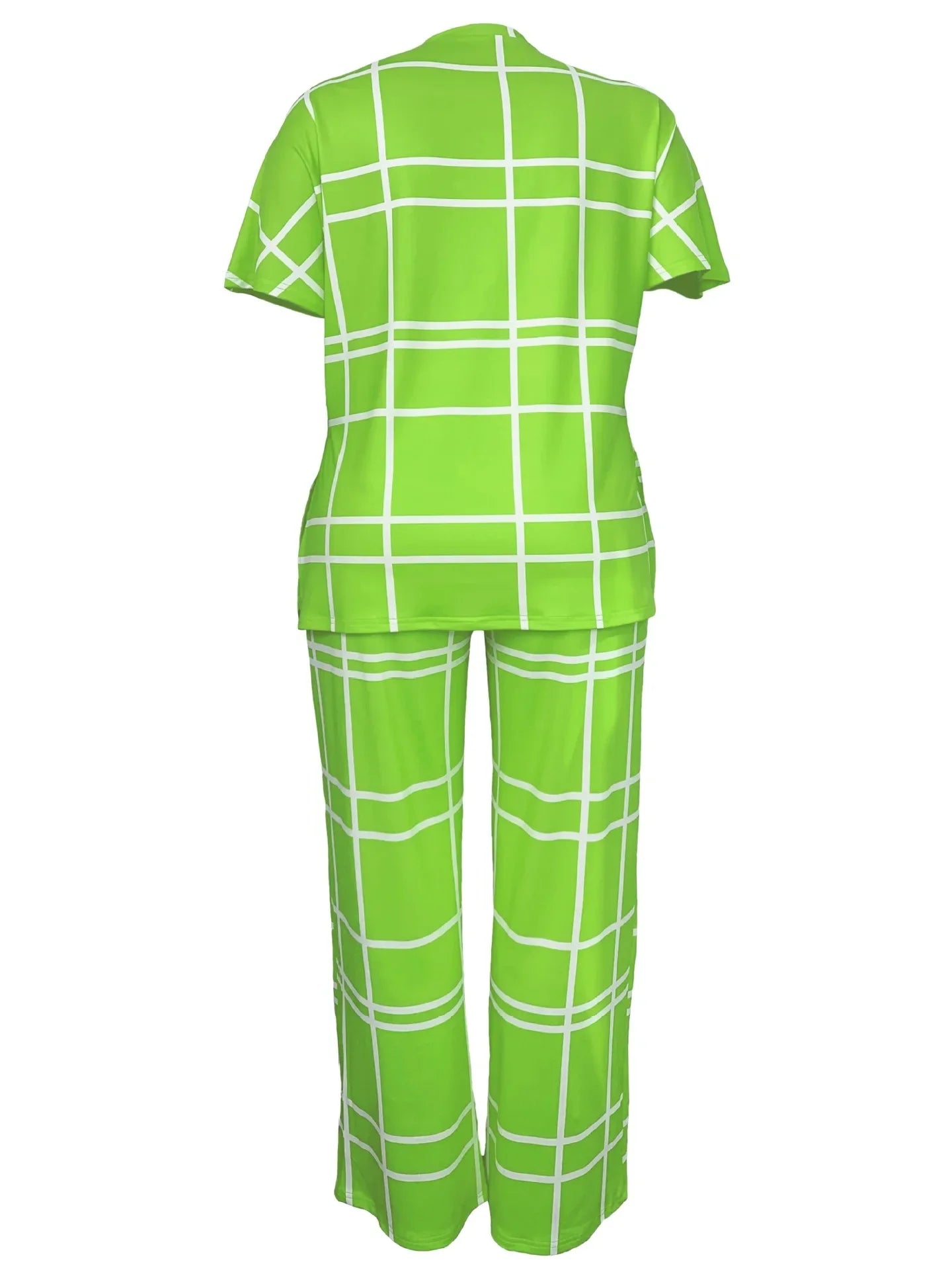 Elements Striped Grid Printed Casual Round Neck  Two Piece Set