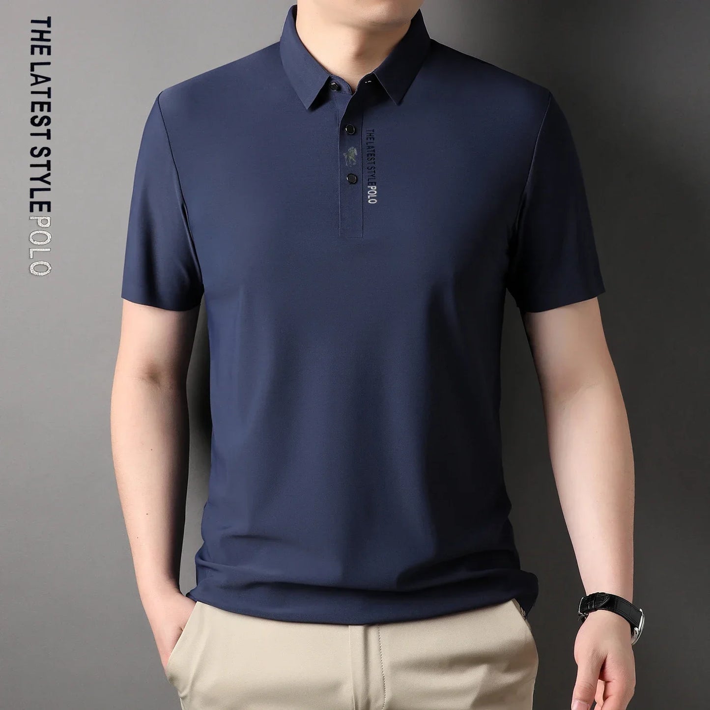 Ice Silk Embroidery Polo Shirt 2024 New Summer Lapel
