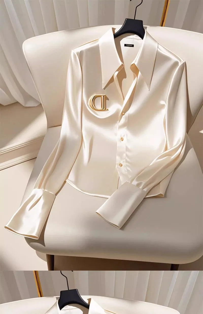 Satin Finish Shirts and Blouses Women OL Office Lady