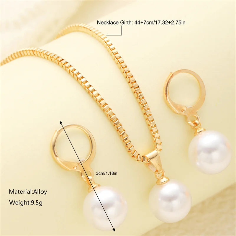 Round Pearl Jewelry Set Of Earring Pendant Necklace