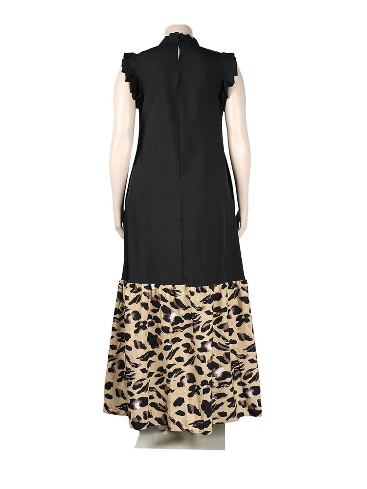 Wm star Plus Size Patchwork Elegant Full Length  Maxi Dress