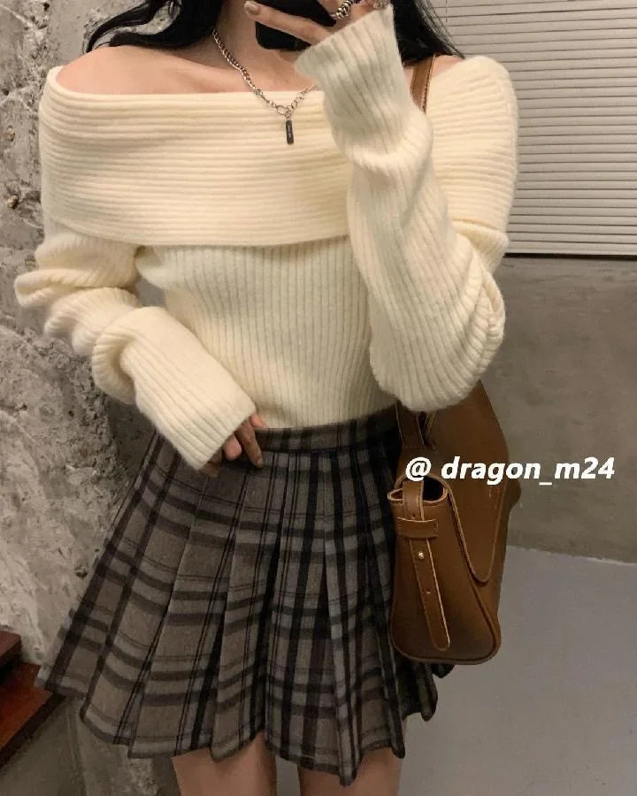 New Arriva Sexy Off-Shoulder Knit Thickened Soft Sweater Women