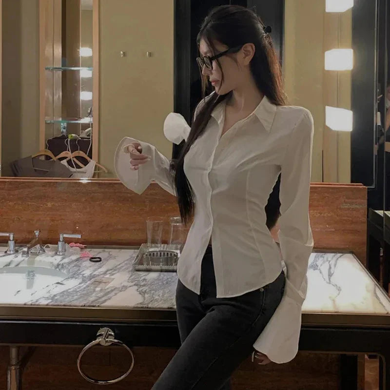 Gidyq Fashion Women Bandage Shirts Korean All Match