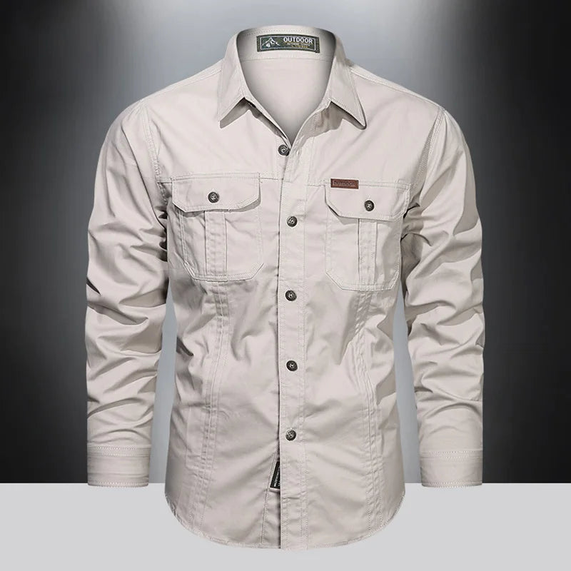 Cargo Shirt Men Long Sleeve Casual Cotton Shirts | Ships from US