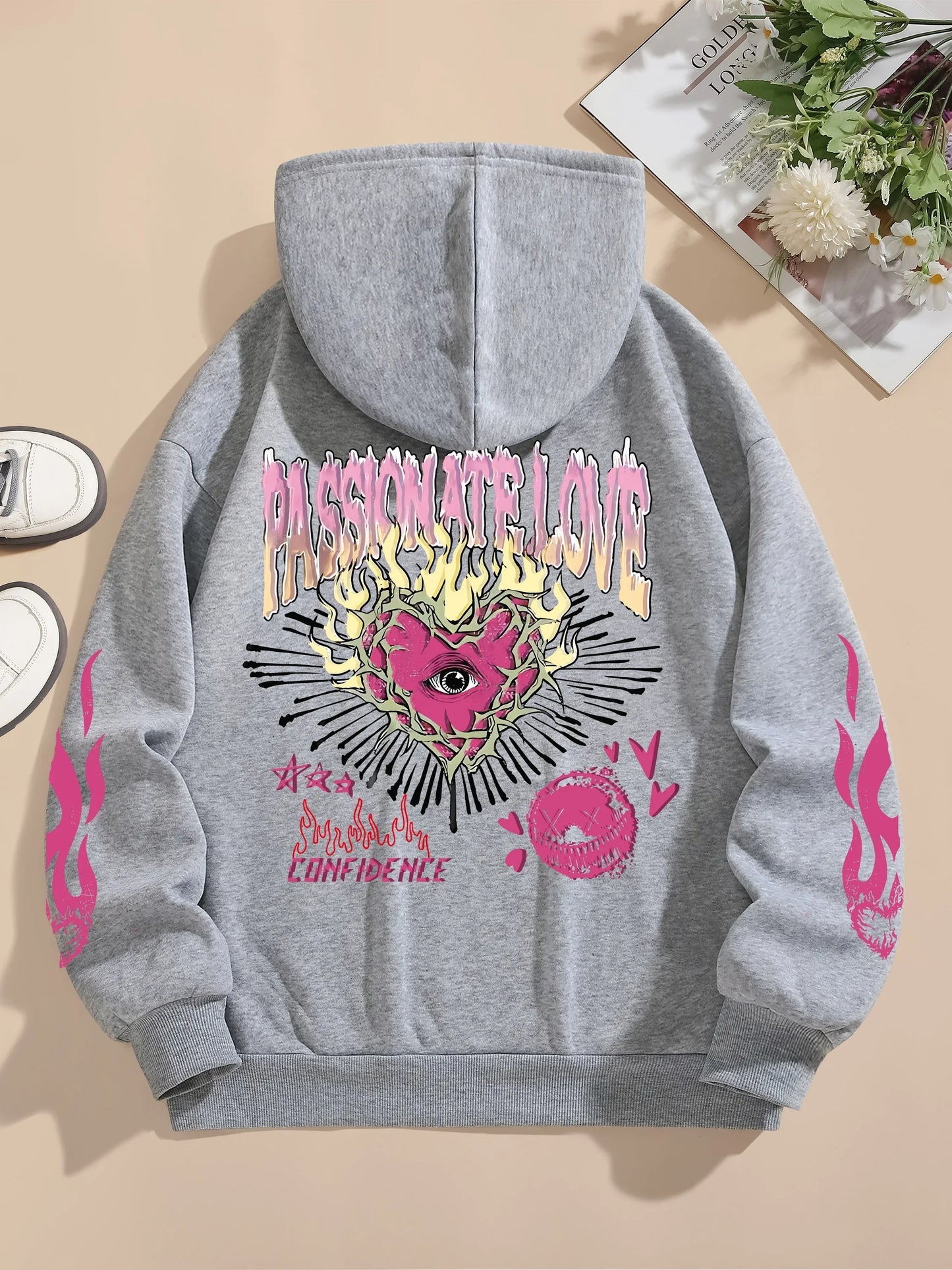 Sweatshirts Passionate Love Flame Heart Printed Hoodies