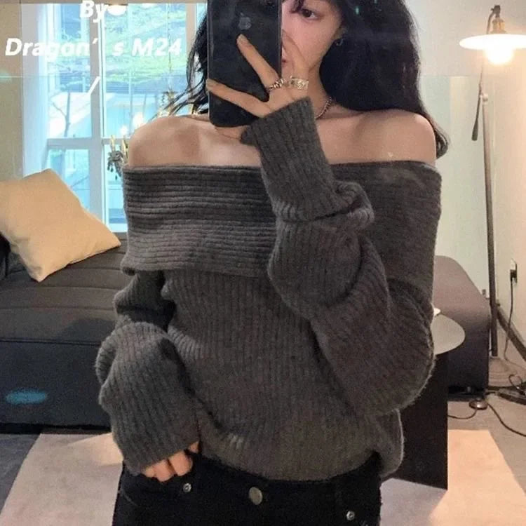 New Arriva Sexy Off-Shoulder Knit Thickened Soft Sweater Women