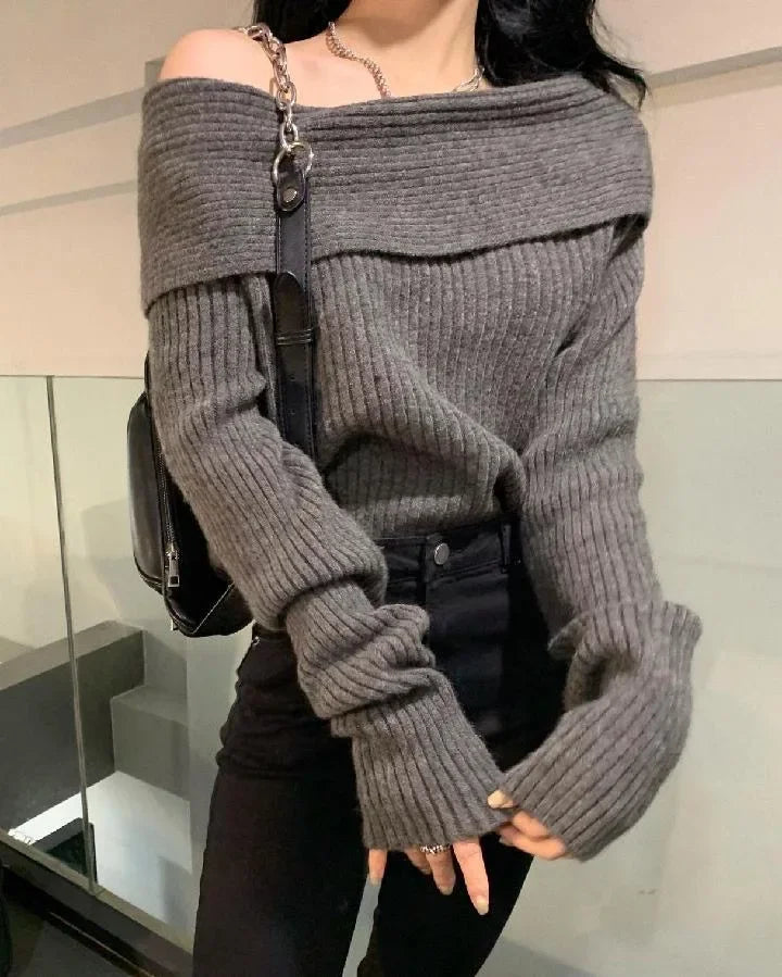 New Arriva Sexy Off-Shoulder Knit Thickened Soft Sweater Women