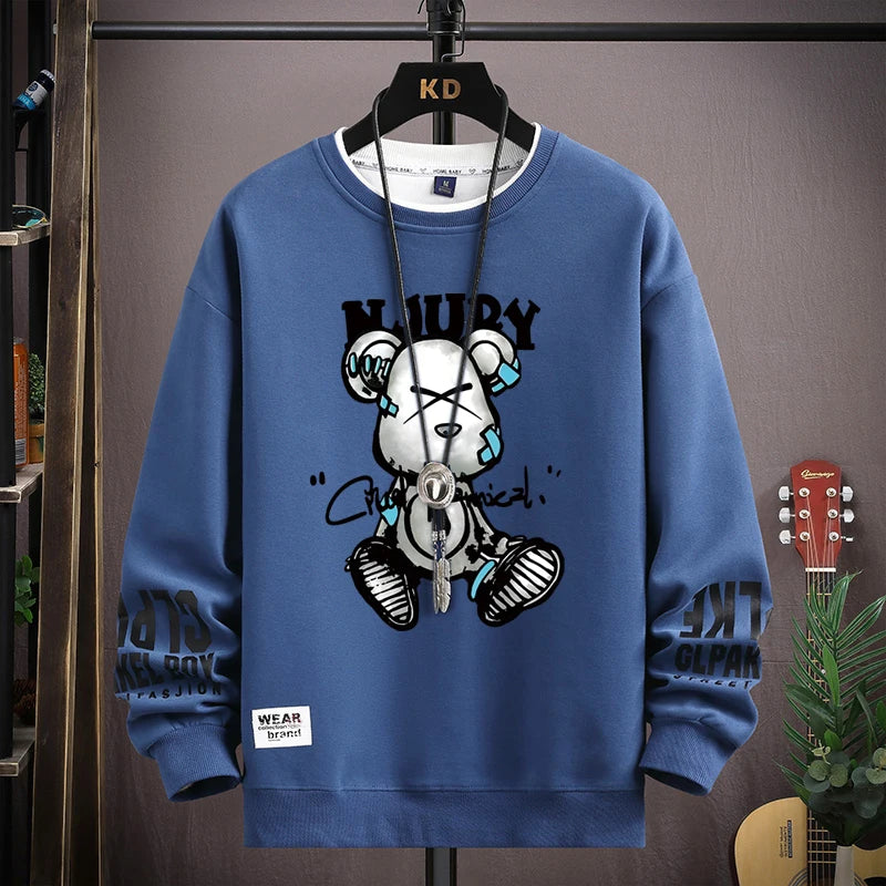 Autumn Men's Sweatshirt Cool Bear Print Long Sleeve | Ships from US
