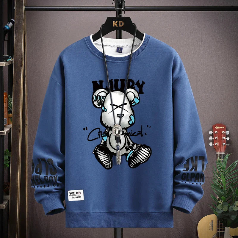 Autumn Men's Sweatshirt Cool Bear Print Long Sleeve | Ships from US