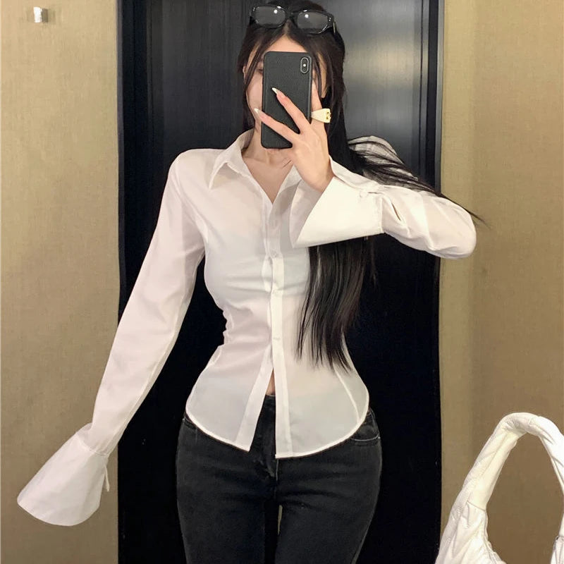 Gidyq Fashion Women Bandage Shirts Korean All Match