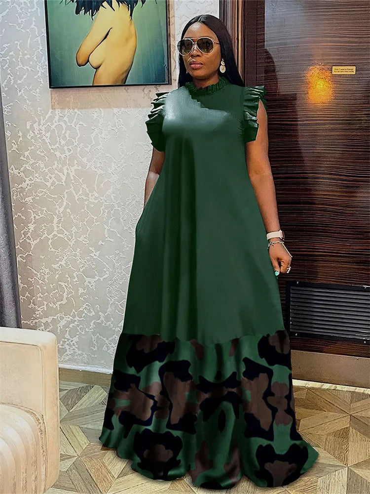 Wm star Plus Size Patchwork Elegant Full Length  Maxi Dress