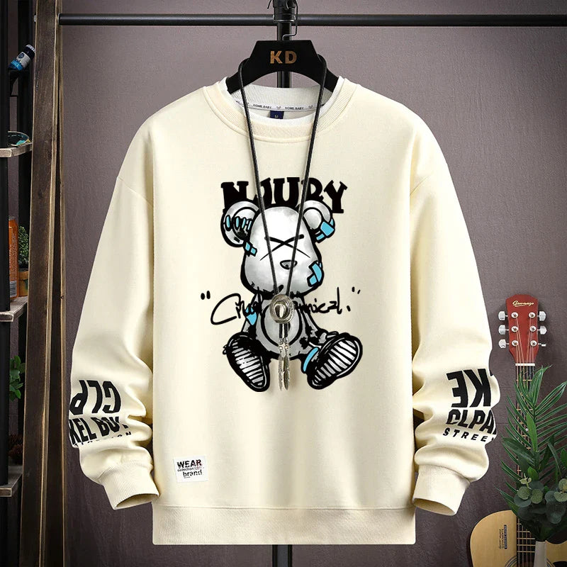 Autumn Men's Sweatshirt Cool Bear Print Long Sleeve | Ships from US
