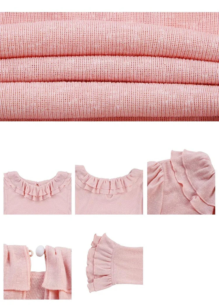 Solid Color Long Sleeve Sweet Double Layer Ruffles Crew Neck Knitted Sweater