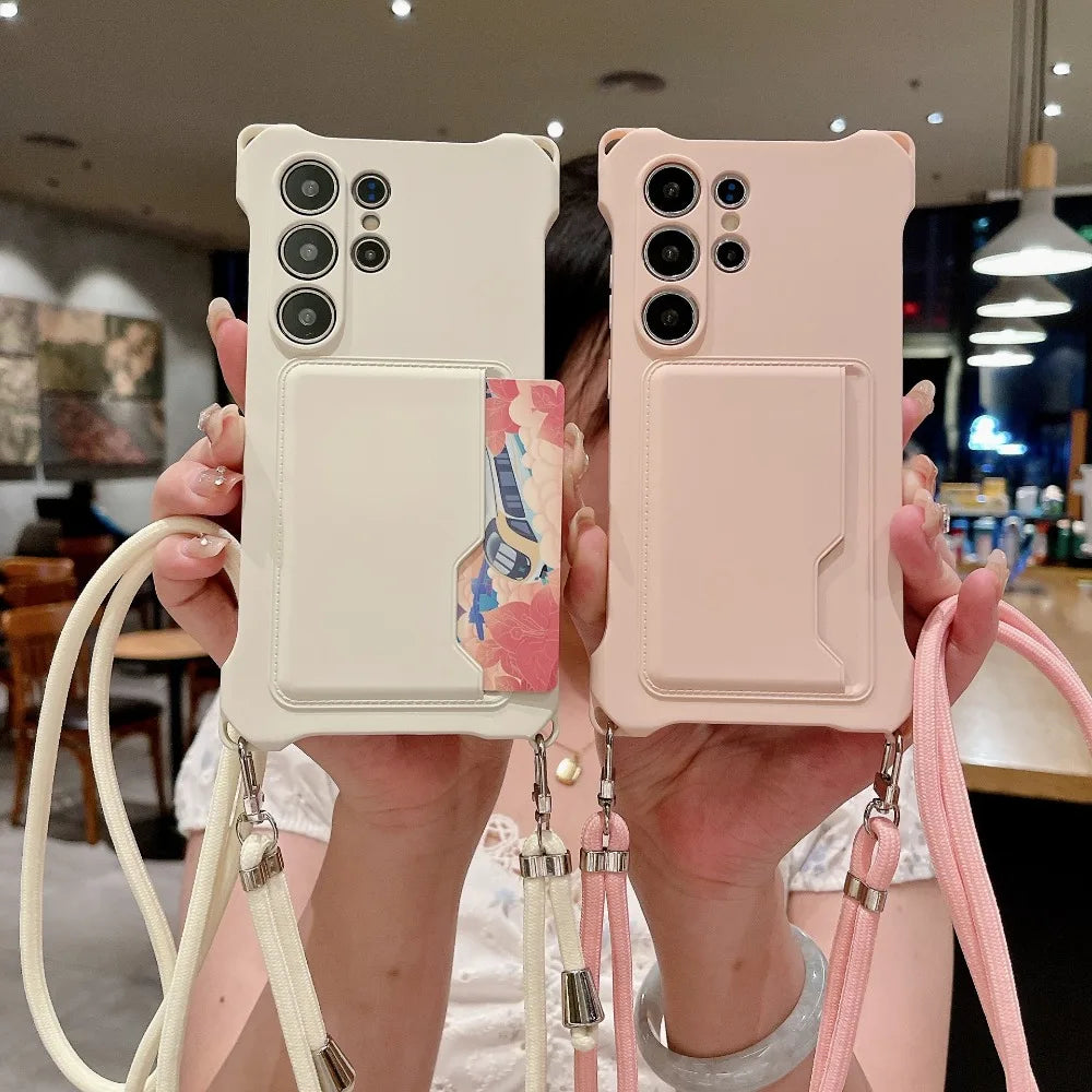 Soft Silicone Lanyard Wallet Case for Samsung Galaxy