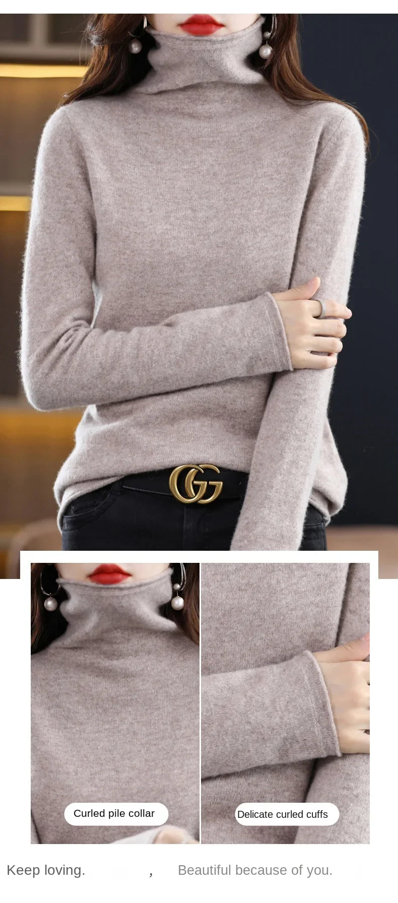 New 100% Merino Wool Turtleneck Cashmere Sweater