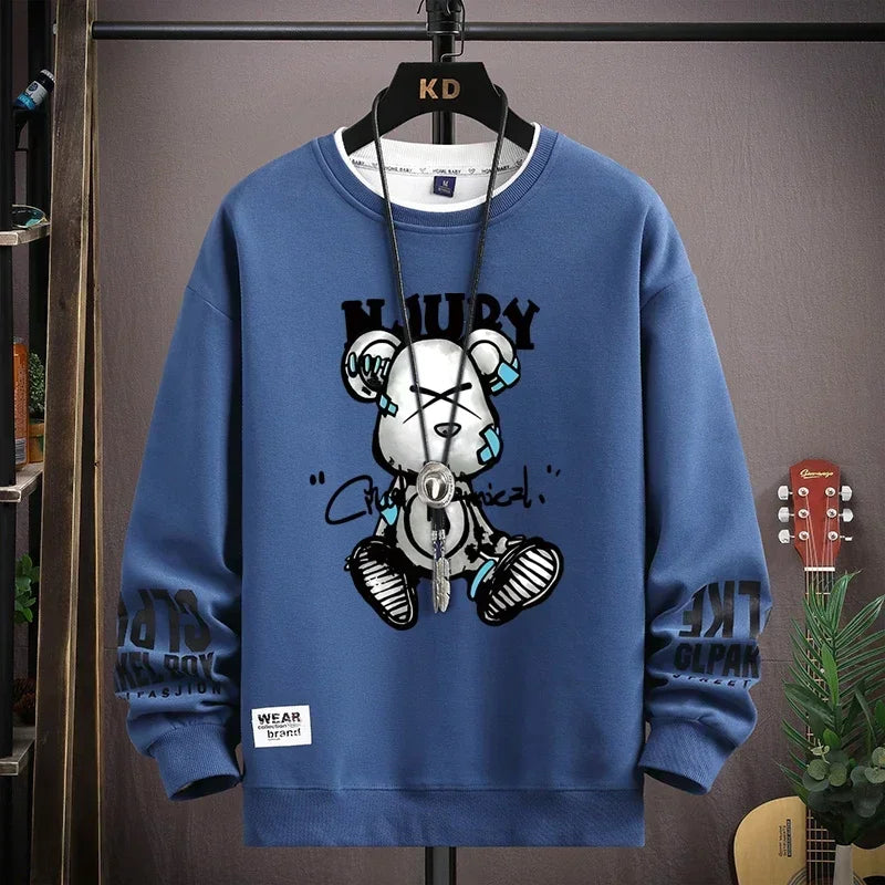 Autumn Men's Sweatshirt Cool Bear Print Long Sleeve | Ships from US