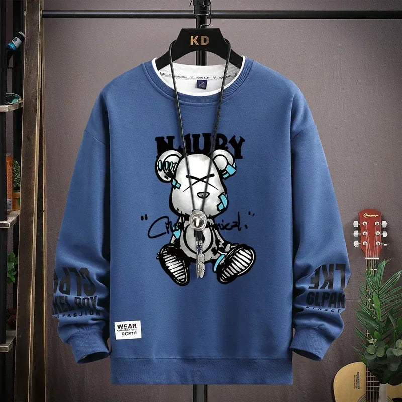 Autumn Men's Sweatshirt Cool Bear Print Long Sleeve | Ships from US