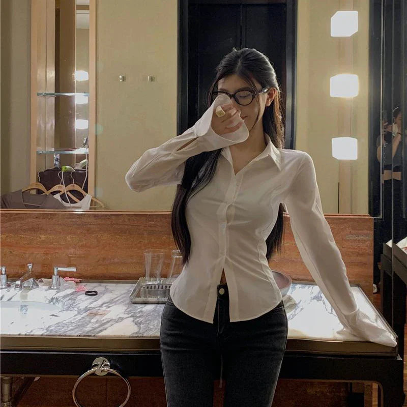 Gidyq Fashion Women Bandage Shirts Korean All Match