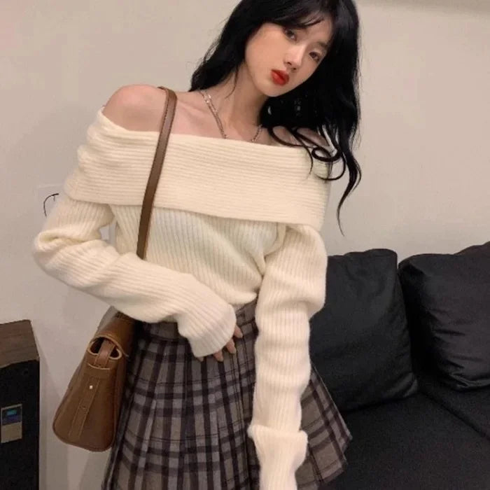 New Arriva Sexy Off-Shoulder Knit Thickened Soft Sweater Women