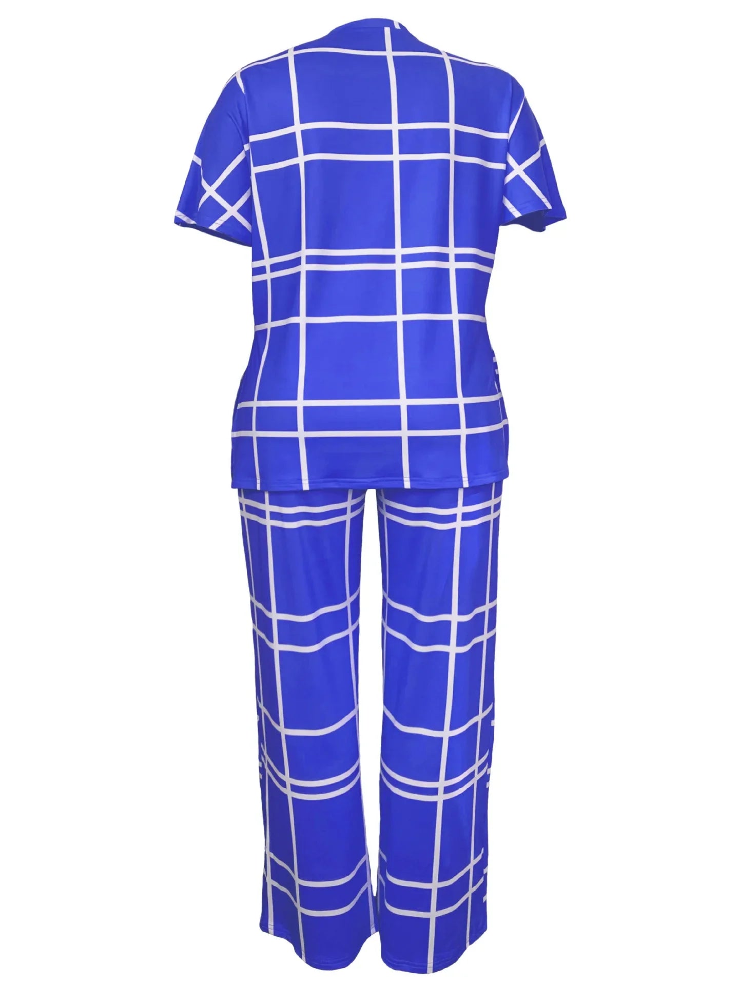 Elements Striped Grid Printed Casual Round Neck  Two Piece Set